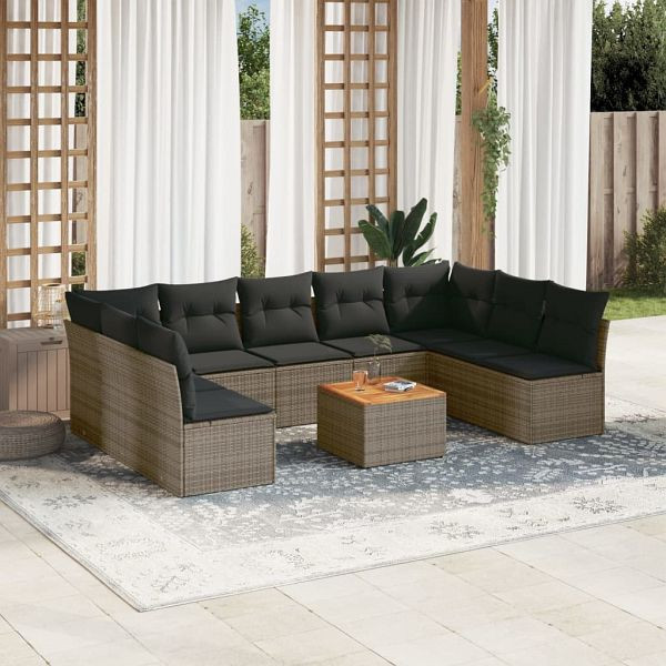 vidaXL 10-tlg. Garten-Sofagarnitur mit Kissen Grau Poly Rattan, 3223792