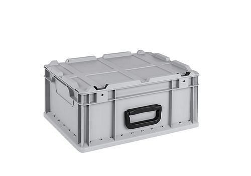 DENIOS classic-line Euro-Stapelbehälter C, Tragegriff, Scharnierdeckel, PP, 400 x 300 x 185 mm, VE: 10 Stück, 265219