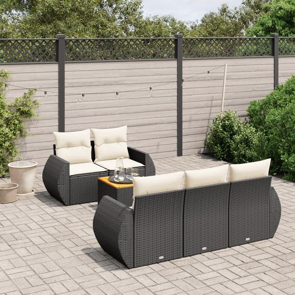 vidaXL 6-teilig Garten-Sofagarnitur mit Kissen Schwarz Poly Rattan, 3224887