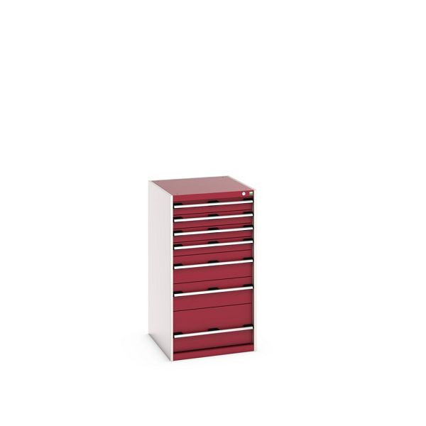 bott cubio Schubladenschrank bestückt, mit 7 Schubladen, BxTxH: 650x750x1200mm, RAL 7035/3004, Purpurrot, 40027037.24V