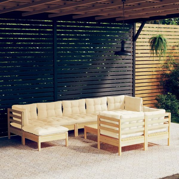 vidaXL 10-teilig Garten-Lounge-Set mit Creme Kissen Massivholz Kiefer, 3097133