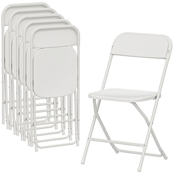 HOMCOM 6er-Set Klappstühle, faltbare Stühle mit Ablauflöchern, Stahlrahmen, vielseitig einsetzbar, Weiß, 83A-375V01WT