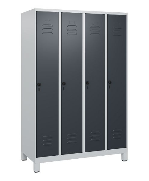 C+P Umkleidespind Classic PLUS mit Mitteltrennwand, Füße, 4 Abteile, 1800x1200x500mm, 7035/7016, Drehriegel, 0800107-40F S10008