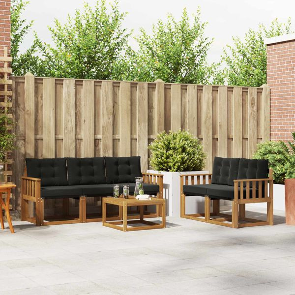 vidaXL Outdoor-Sofagarnitur mit Kissen 6-teilig Natürlich und Schwarz, 3368399