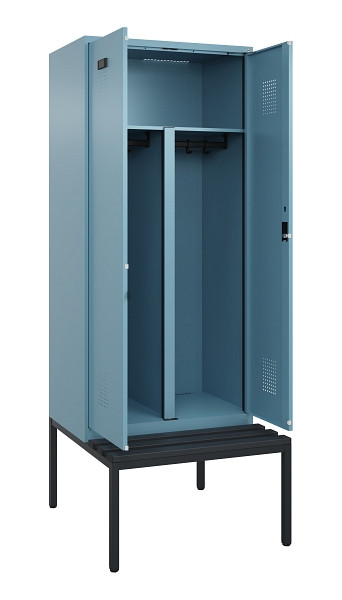 C+P PSA Doppel-Spind Evolo PLUS, Bank, 2 Abteile, 2120x800x815mm, 0010/0010, Zylinderschloss, Sitzfläche Kunststoff, Sitzbank, 0490527-22P S10101