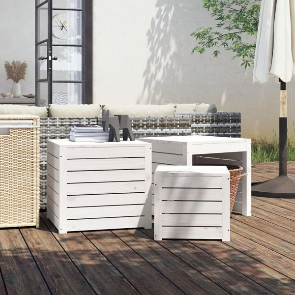 vidaXL 3-teilig Gartenbox-Set Weiß Massivholz Kiefer, 823956