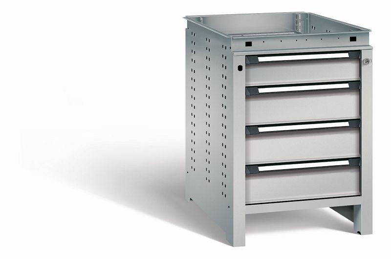 Otto Kind Werkbank Serie function Typ 107, ohne Platte, 4 Schubladen, mit Zentralverschluss, komplett RAL 9006, 072324396