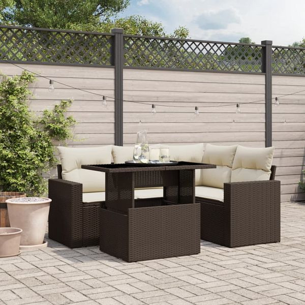 vidaXL 5-teilig Garten-Sofagarnitur mit Kissen Braun Poly Rattan, 3267253