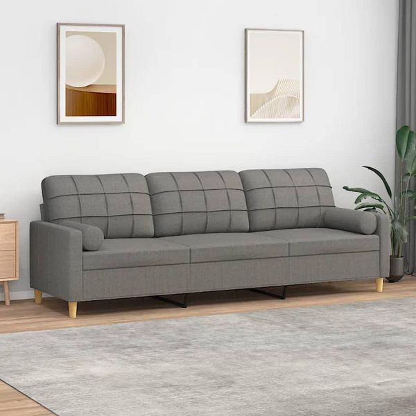 vidaXL 3-Sitzer-Sofa mit Kissen Dunkelgrau 210 cm Stoff, 3152936