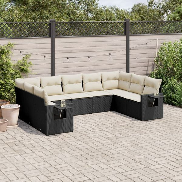 vidaXL 9-teilig Garten-Sofagarnitur mit Kissen Schwarz Poly Rattan, 3220595
