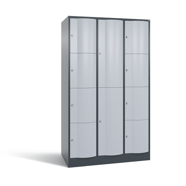 C+P XL-Schließfachschrank Resisto, 3 Abteile, H1950B1148T640mm,Anthrazit/Weißalu, 8070-3733 S10036