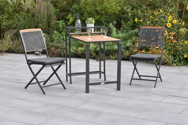 Merxx Patmos Set 5-teilig, 2 Klappstuhl, Rückenabschluss aus Akazienholz, 2 Sitzkissen, uni grau, Polyester, 1 Balkonklapptisch, 50970-800