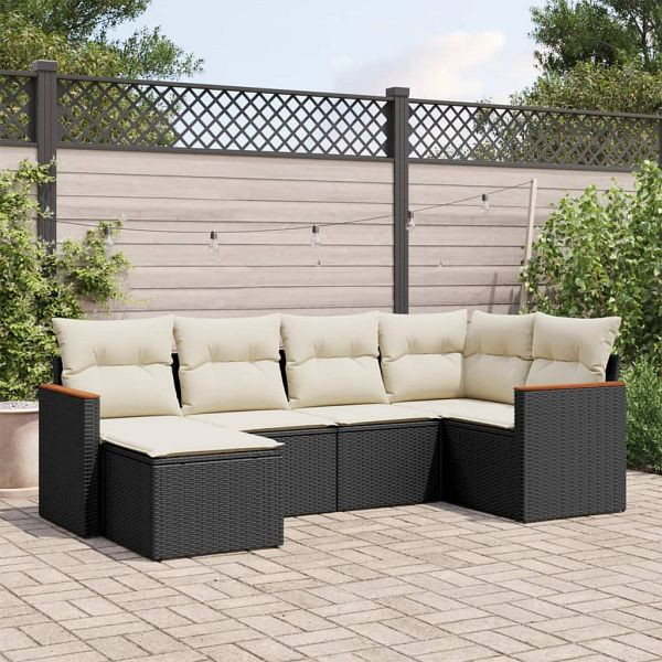 vidaXL 6-teilig Garten-Sofagarnitur mit Kissen Schwarz Poly Rattan, 3258577