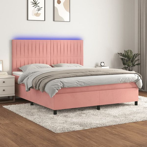 vidaXL Boxspringbett mit Matratze & LED Rosa 160x200 cm Samt, 3136256
