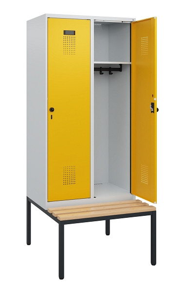 C+P Spind Evolo PLUS, 2 Abteile, 1950x800x815mm, 7035/1004, Drehriegel, Sitzfläche Buche-Hartholz, Sitzbank, 0490505-22 S10000