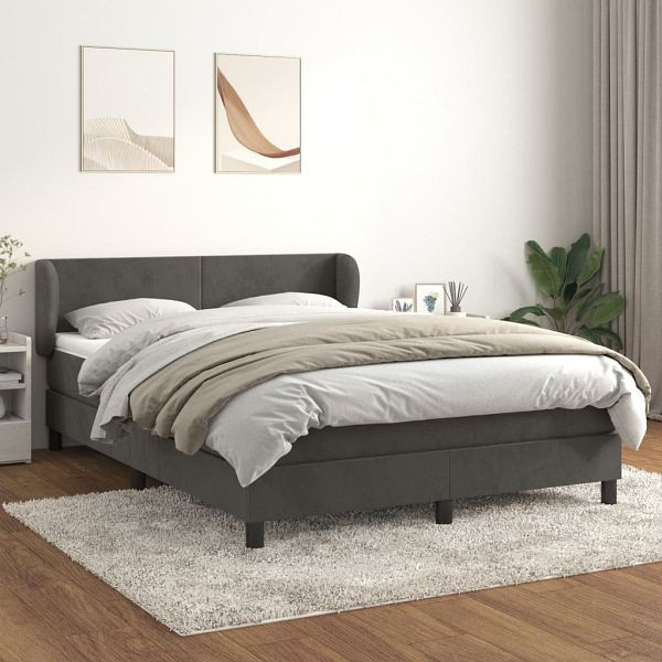 vidaXL Boxspringbett mit Matratze Dunkelgrau 140x200 cm Samt, 3127374