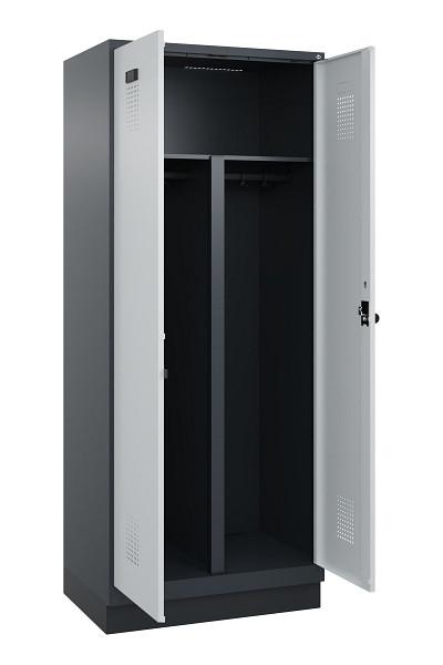 C+P PSA Schwarz-Weiß-Spind Evolo PLUS, mit Sockel, 2 Abteile, 1950x800x500mm, 7016, RAL 7035 Lichtgrau, Drehriegel, 049022-22P S10017