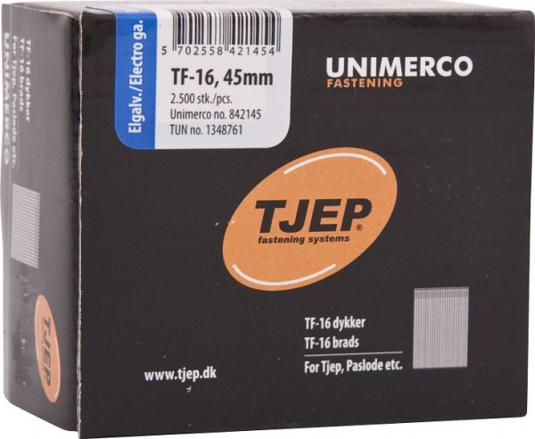 TJEP TF16 45mm Brads, verzinkt Box 2.500 Stück, Brads und Stifte, 842145