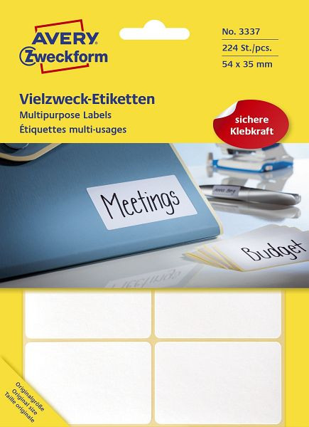 AVERY Zweckform 3337 Universal-Etiketten, 54 x 35 mm, 28 Blatt/224 Etiketten, weiß, 3337