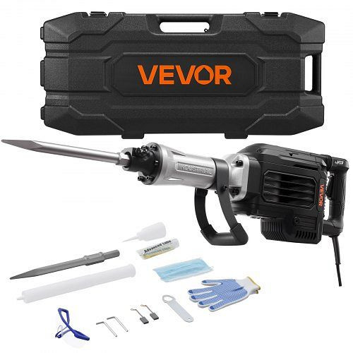 VEVOR Abbruchhammer 3000W, 1700 BPM, mit Spitzmeißel, Tragekoffer, Handschuhe, Schutzbrille, für Beton Wände Ziegel, Schwarz, DXDHCS118YC1ROIPW001V2