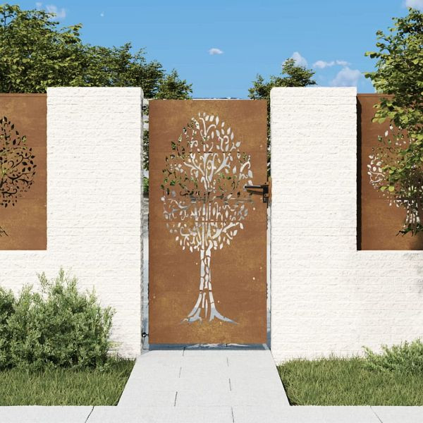 vidaXL Gartentor 85x175 cm Cortenstahl Baum-Design, 153212