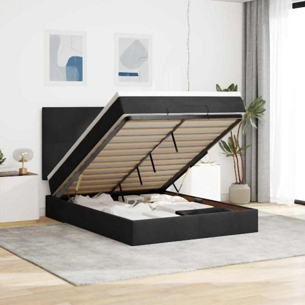 vidaXL Ottoman-Bett mit Matratzen Schwarz 140x200 cm Samt, 3313405