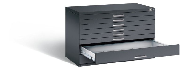 C+P Flachablageschrank Serie 7100_7200, H760xB1100xT765mm, Farbe: Schwarzgrau, Bügelgriff, 7101-200 S10135