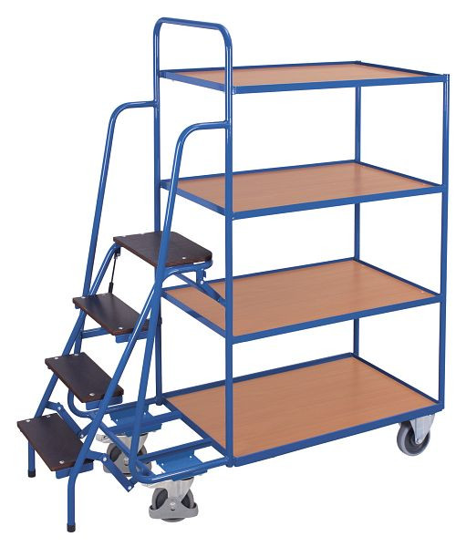 VARIOfit Kommissionierwagen mit 4 Ladeflächen, hoch, Außenmaße: 1.695 x 625 x 1.900 mm, RAL 5010 enzianblau, sw-600.617