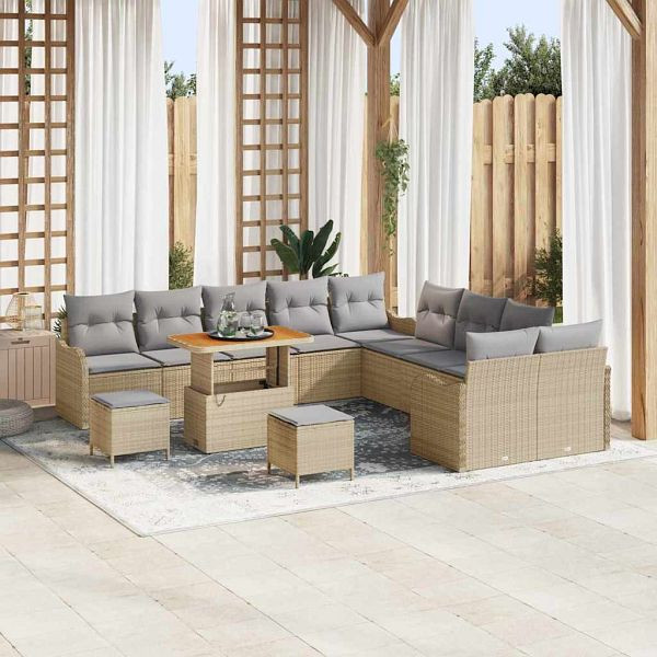 vidaXL Garten-Sofa-Set 13-teilig Beige und Hellgrau 90 x 55 x 71 cm, 3364277