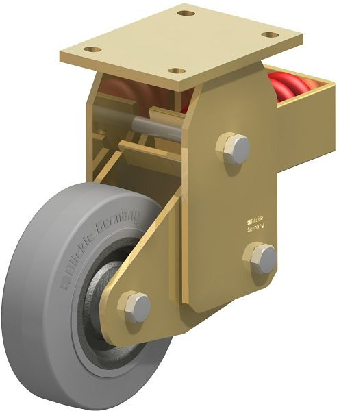 Blickle BSFN-SE 160K-SG Stahlgeschweißte Schwerlast-Bockrolle mit Stahlfeder, Elastik-Vollgummi, Grau, 369488