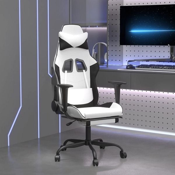 vidaXL Gaming-Stuhl mit Fußstütze Weiß und Schwarz Kunstleder, 3143663