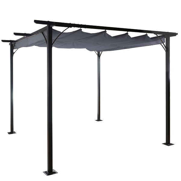 Mendler Pergola HWC-C42, Garten Pavillon, stabiles 6cm-Gestell + Schiebedach, 3,5x3,5m grau, 49982