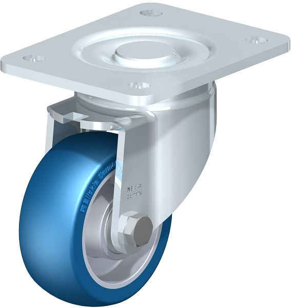 Blickle LH-ALBS 100K-3 Stahlblech-Lenkrolle, Schwerlast-Ausführung, mit Anschraubplatte, Blickle Besthane® Soft, Blau, 746344