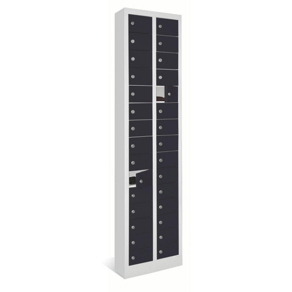 Deskin Kleinfachschrank 2 x 15 Fächer, Anthrazitgrau RAL 7016, 460 x 200 x 1950 mm, ohne Etikettenrahmen, 270405