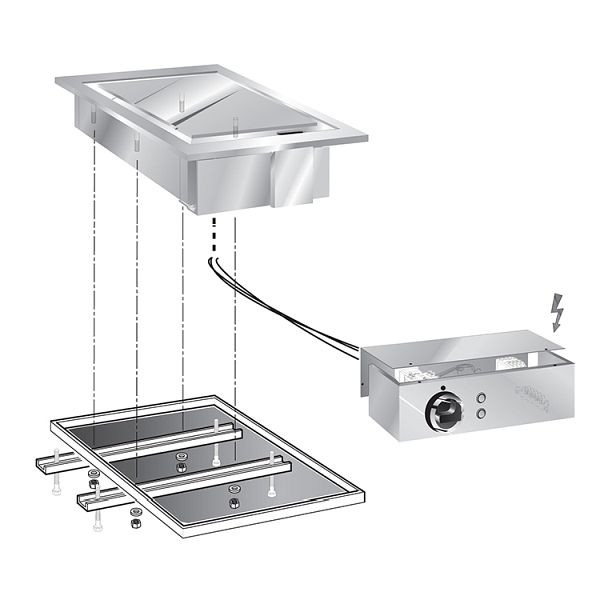 Gastro-Inox drop-in Grillplatte mit Backfläche aus Edelstahl, 40cm mit Anschlusskasten, 160.530