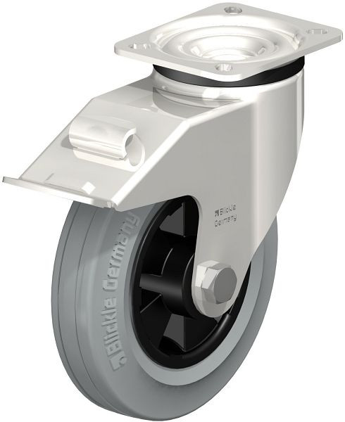 Blickle LEX-VPP 160XR-1-FI-SG Edelstahl-Lenkrolle mit Anschraubplatte & Feststeller, Vollgummi, Grau, 613398