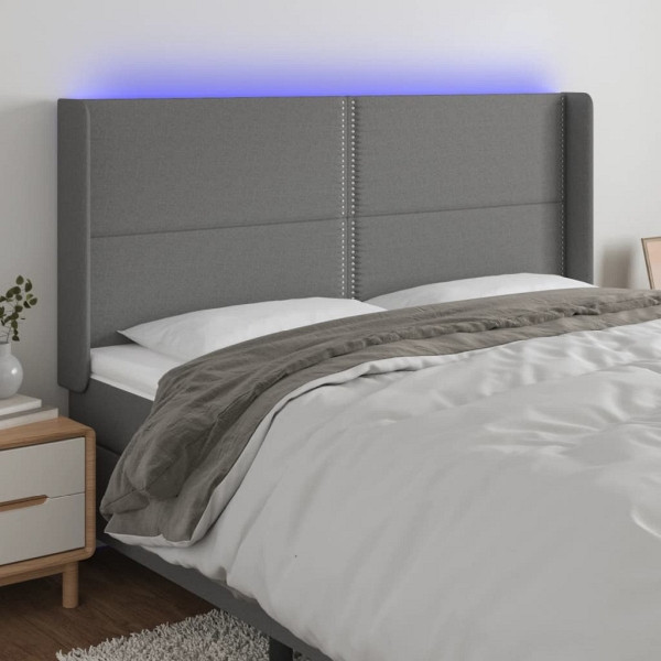 vidaXL LED Kopfteil Dunkelgrau 183x16x118/128 cm Stoff, 3123923
