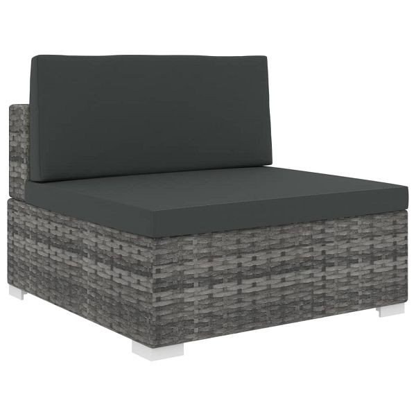 vidaXL Modular-Sofa-Mittelteil 1 Stück + Auflagen Poly Rattan Grau, 46795
