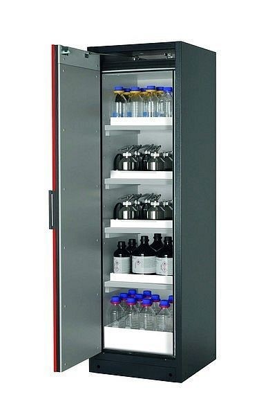 asecos Sicherheitsschrank Q-CLASSIC-90, Q90.195.060 in verkehrsrot RAL 3020 mit 4x Wannenboden Standard (Polypropylen), 30072-046-30087