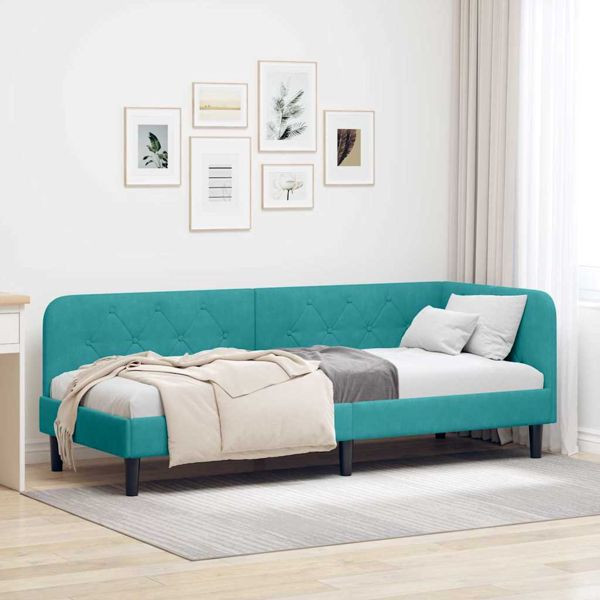vidaXL Eckbettgestell mit Kopfteil Türkis 80 x 200 cm Samt, 42016594