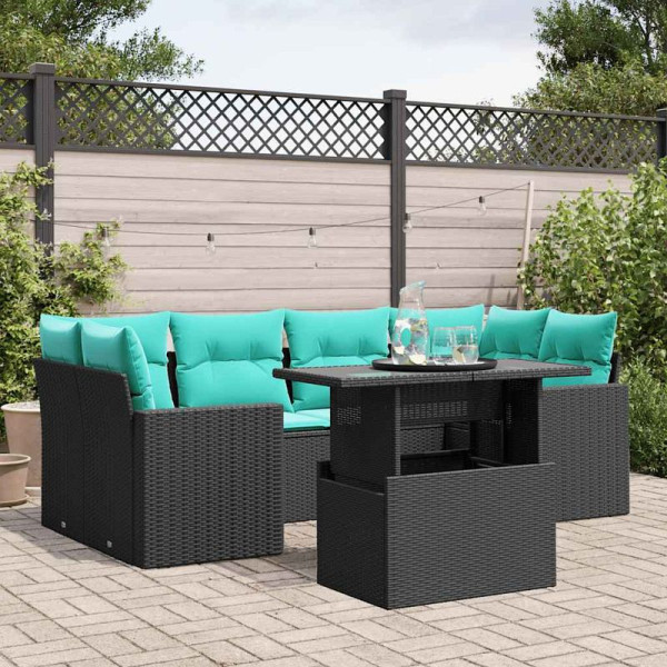 vidaXL 7-teiliges Gartensofa-Set mit Kissen, schwarzes Polyrattan, 3267127