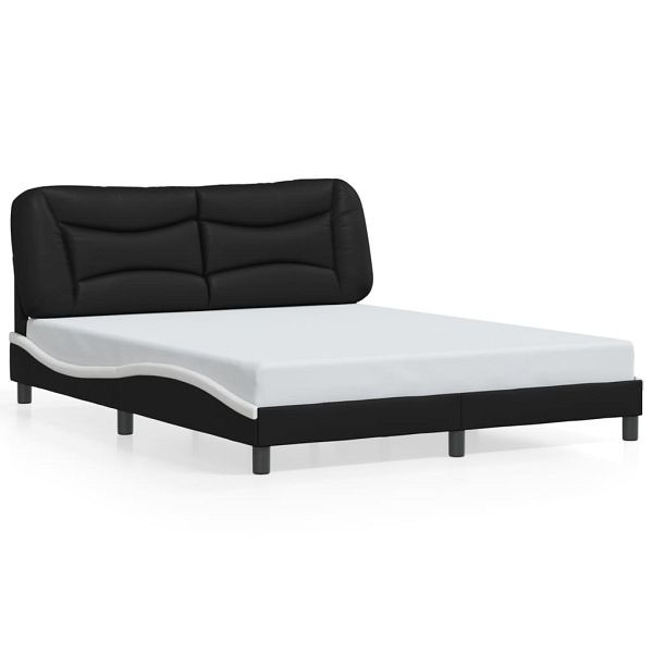 vidaXL Bettgestell mit LED Schwarz und Weiß 160x200 cm Kunstleder, 3213946