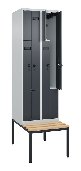 C+P Z-Spind Evolo PLUS, Bank, 4 Fächer, 2120x600x815mm, 7035/7016, Drehriegel, Sitzfläche Buche-Hartholz, Sitzbank, 0490537-204 S10006