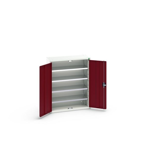 bott verso Magazinschrank, mit 4 Fachböden und 20 Sichtlagerkästen, BxTxH: 800 x 350 x 1000 mm, Lichtgrau / Purpurrot, 16926400.24