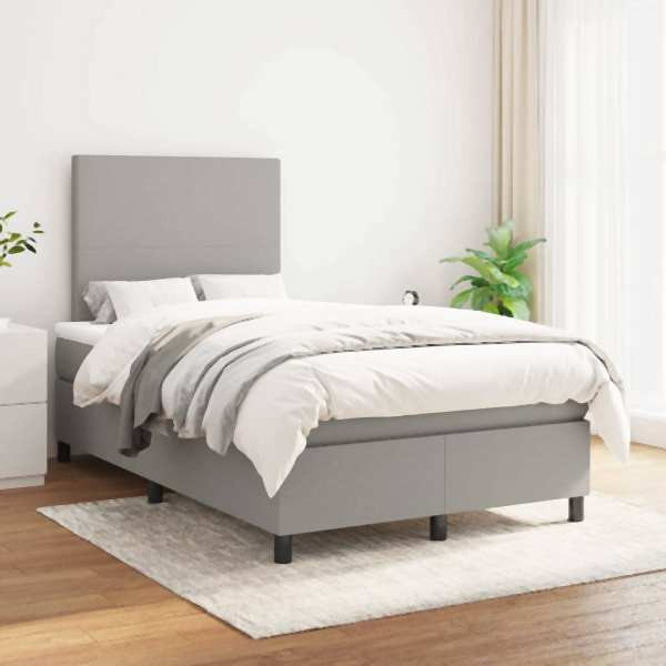 vidaXL Boxspringbett mit Matratze Hellgrau 120x200 cm Stoff, 3141601