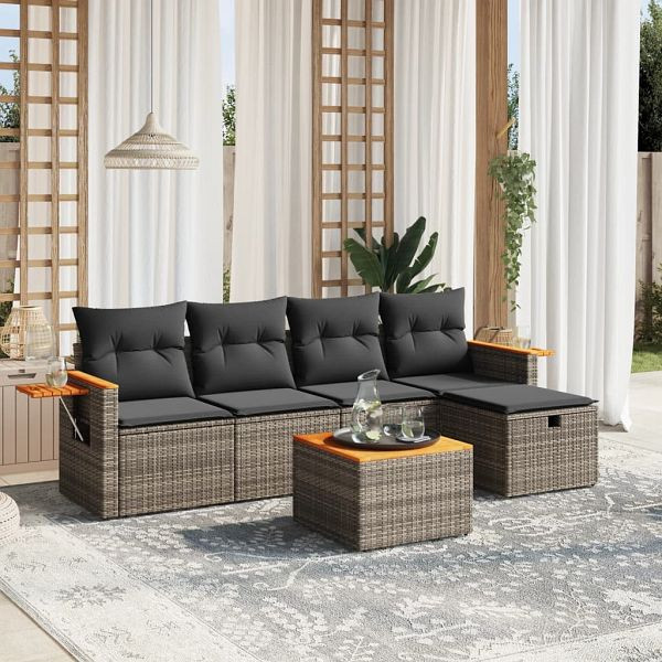 vidaXL 6-teilig Garten-Sofagarnitur mit Kissen Grau Poly Rattan, 3265512