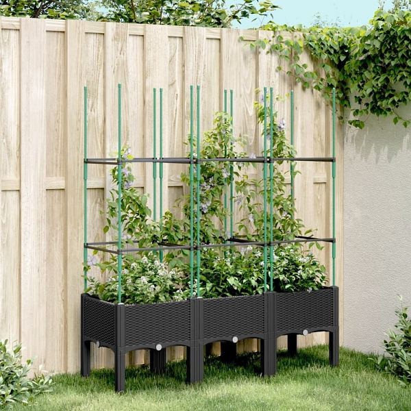 vidaXL Pflanzkübel mit Rankgitter Schwarz 120x40x142,5 cm PP, 367958