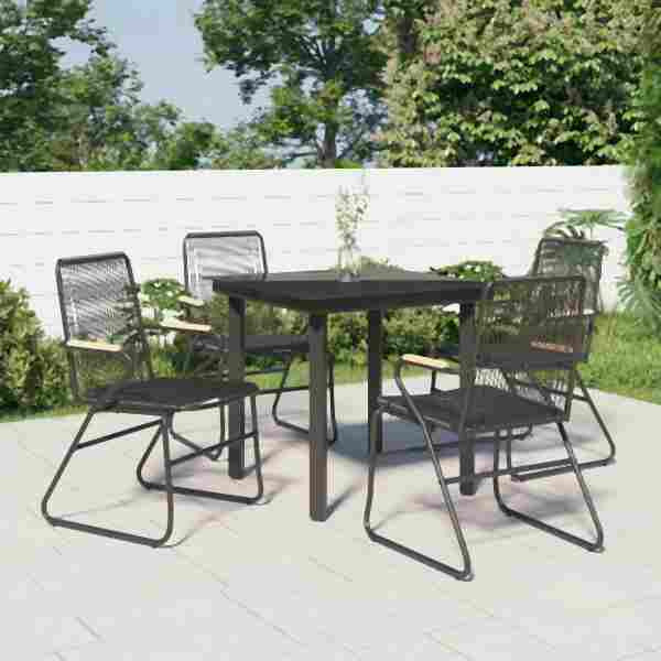 vidaXL 5-tlg. Garten-Essgruppe Schwarz PVC Rattan, 3099210