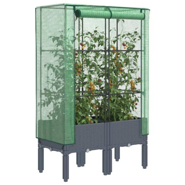 vidaXL Hochbeet mit Gewächshaus-Aufsatz Rattan-Optik 80x40x140 cm, 4015833