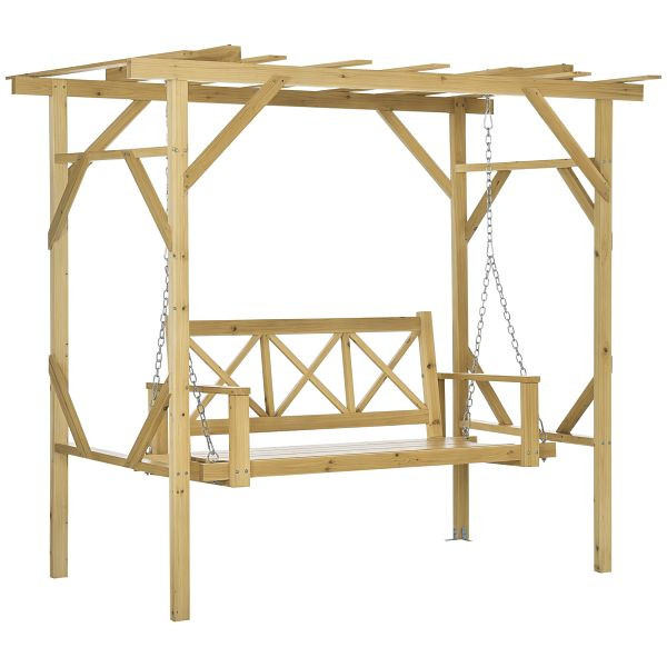 Outsunny Schaukelbank mit Pergola, für 2 Personen, höhenverstellbar, Massivholzrahmen, 2,21 x 1,40 x 1,96 m, 84A-283V00ND